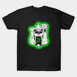 Broskull Logo V.2 White Castle with Green Letters and Glow T-Shirt
